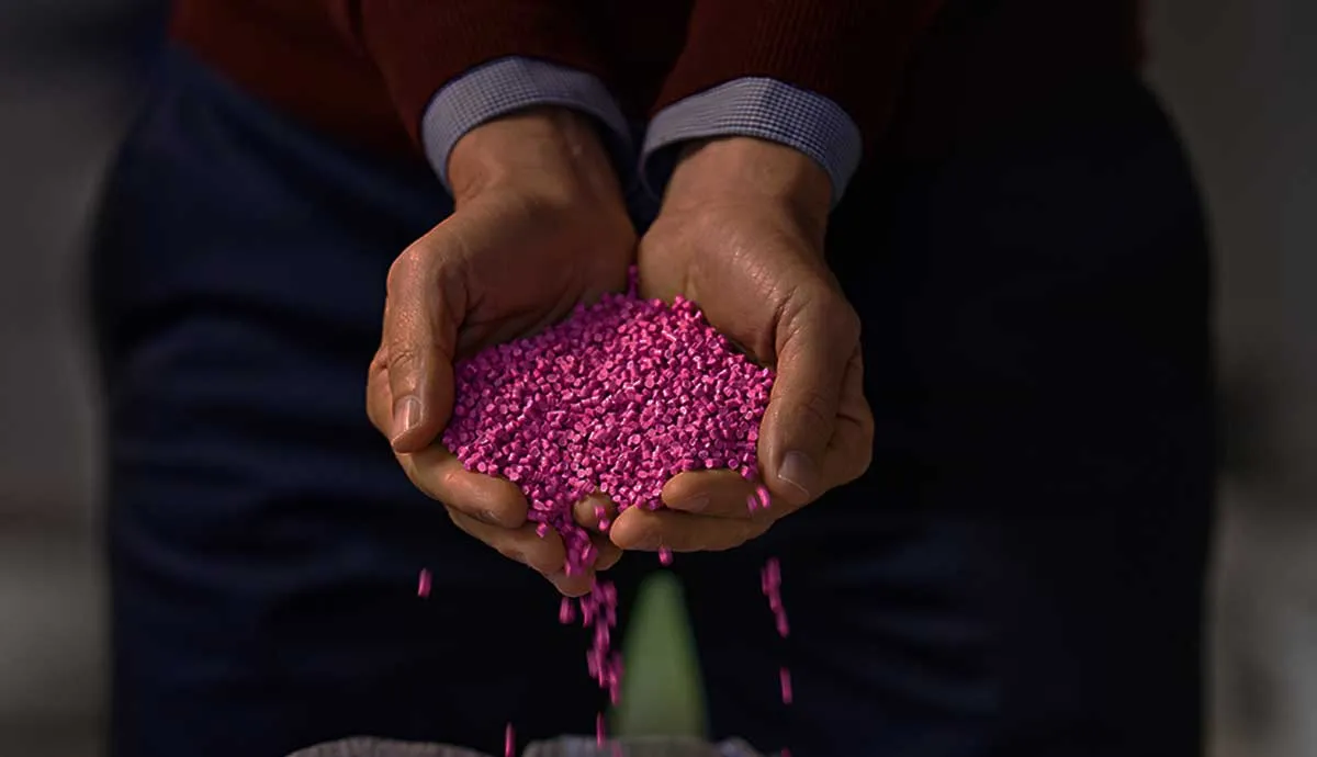 person holding pink pellets