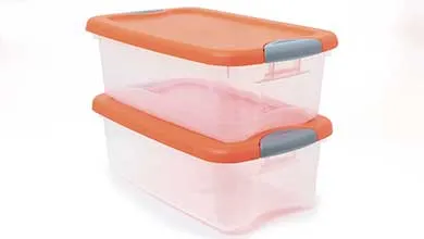 Two tote containers with orange lids