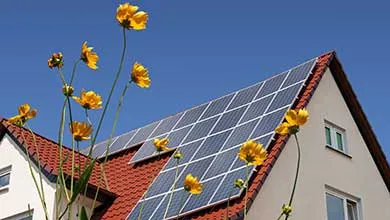House with solar panels on roof