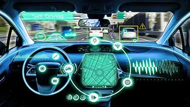 cockpit of autonomous car. self driving vehicle