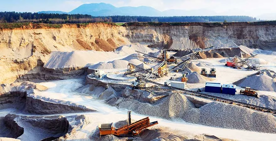 Rock quarry with trucks and all equipment